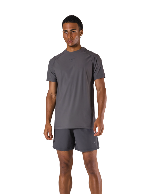 Back Mesh Stretch Slim T-Shirt - D.Grey