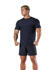 Back Mesh Stretch Slim T-Shirt - Navy