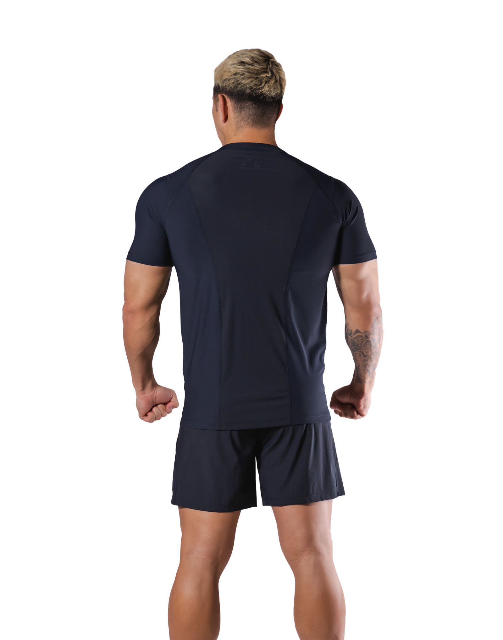 Back Mesh Stretch Slim T-Shirt - Navy – LÝFT