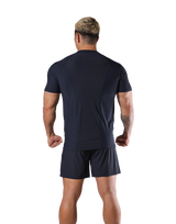 Back Mesh Stretch Slim T-Shirt - Navy