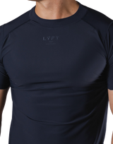 Back Mesh Stretch Slim T-Shirt - Navy