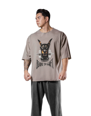 Dog Graphic Cut-Off Vintage Extra Big T-Shirt - Beige