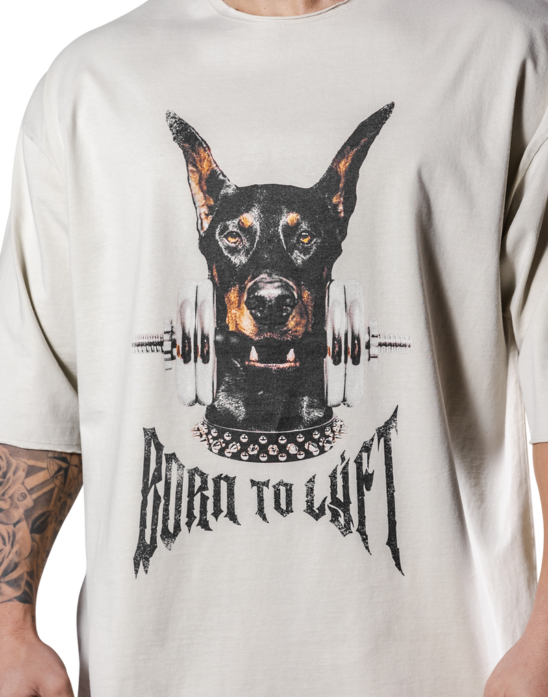 Dog Graphic Cut-Off Vintage Extra Big T-Shirt - Ivory