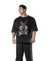 Dog Graphic Cut-Off Vintage Extra Big T-Shirt - Black