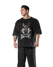 Dog Graphic Cut-Off Vintage Extra Big T-Shirt - Black