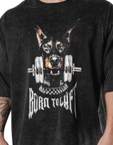 Dog Graphic Cut-Off Vintage Extra Big T-Shirt - Black