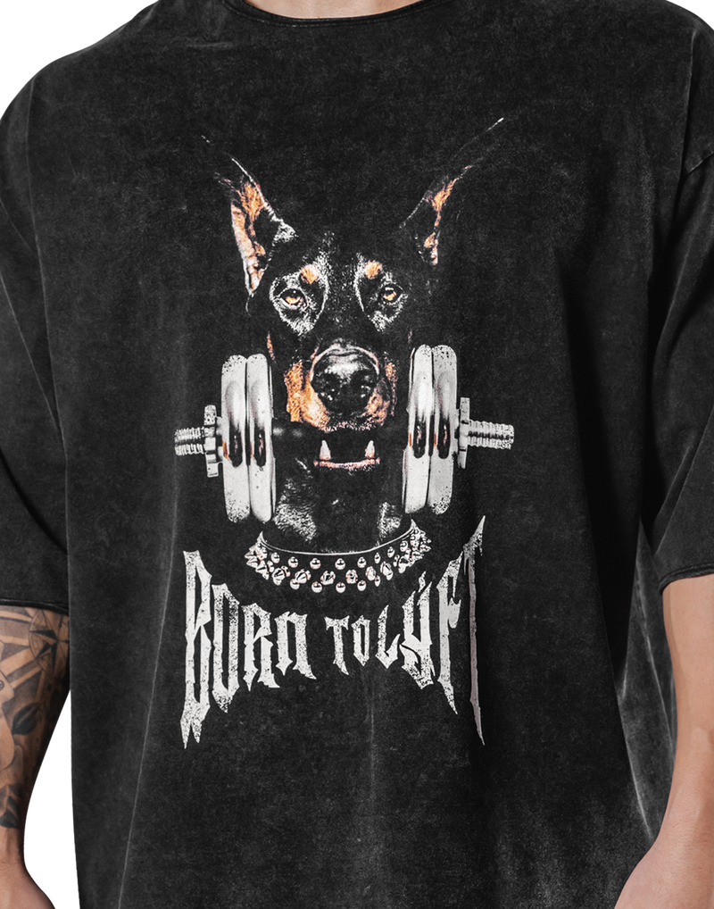 Dog Graphic Cut-Off Vintage Extra Big T-Shirt - Black