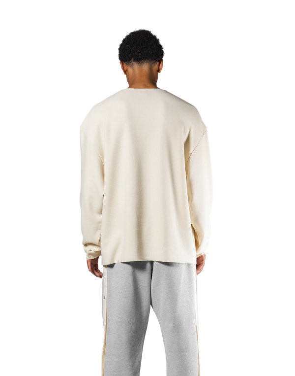 Thermal Knit Loose Long T-Shirt - Cream