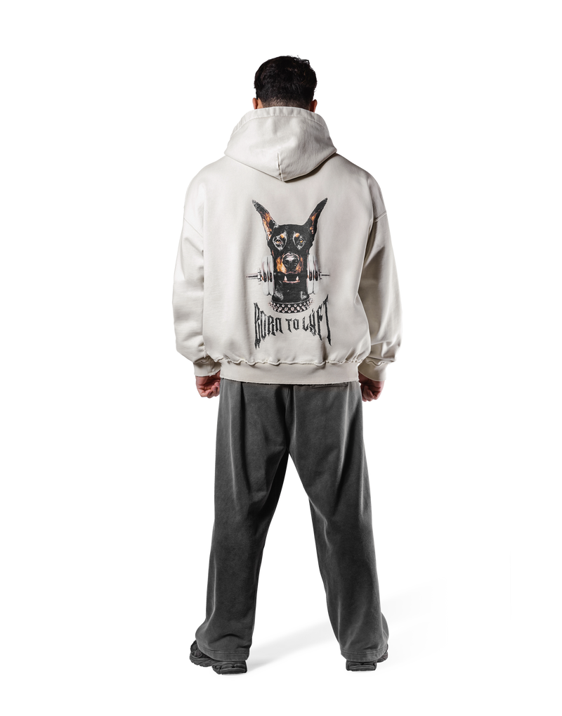 Dog Graphic Vintage Oversize Hoodie - Ivory