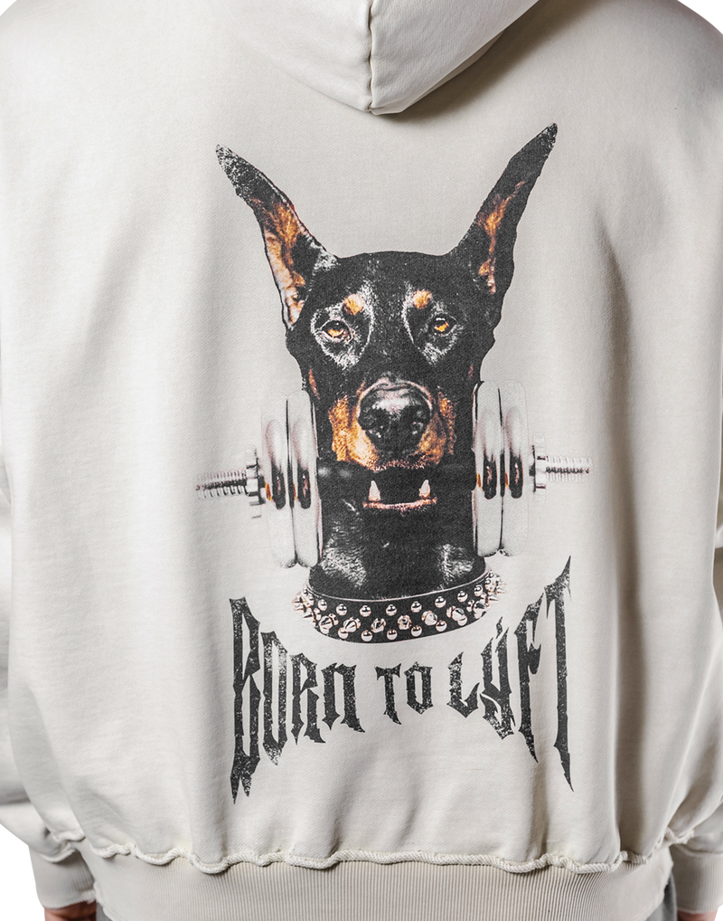 Dog Graphic Vintage Oversize Hoodie - Ivory