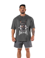 Dog Graphic Vintage Big T-Shirt - D.Grey