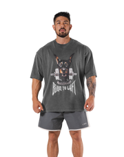 Dog Graphic Vintage Big T-Shirt - D.Grey