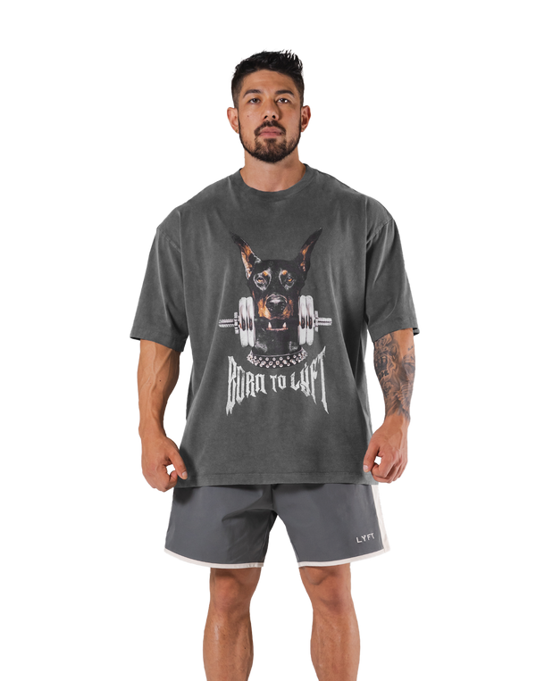 Dog Graphic Vintage Big T-Shirt - D.Grey