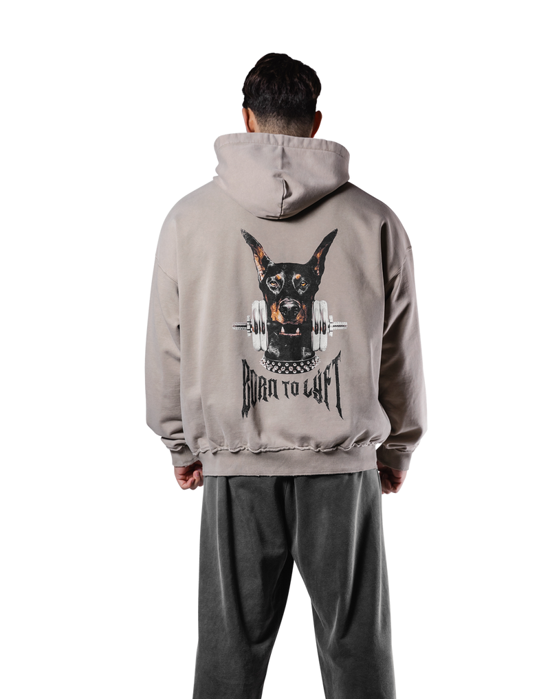 Dog Graphic Vintage Oversize Hoodie - Beige