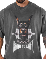 Dog Graphic Vintage Big T-Shirt - D.Grey