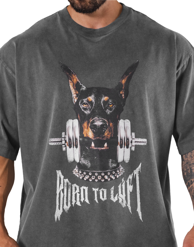 Dog Graphic Vintage Big T-Shirt - D.Grey