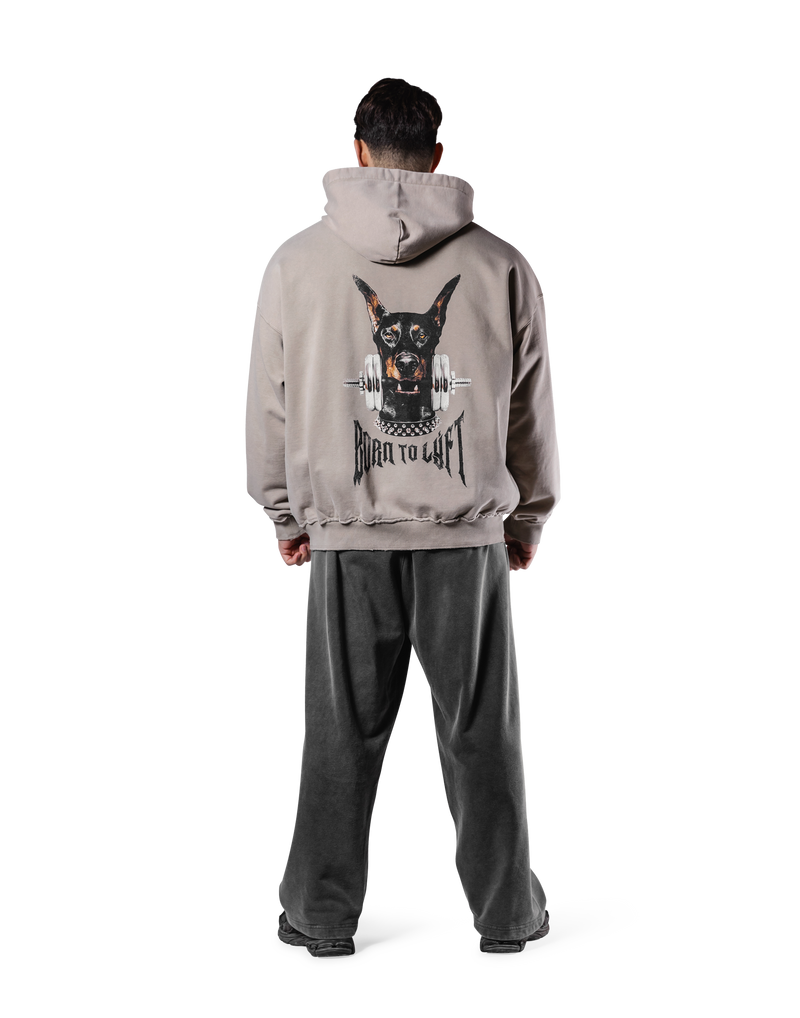 Dog Graphic Vintage Oversize Hoodie - Beige