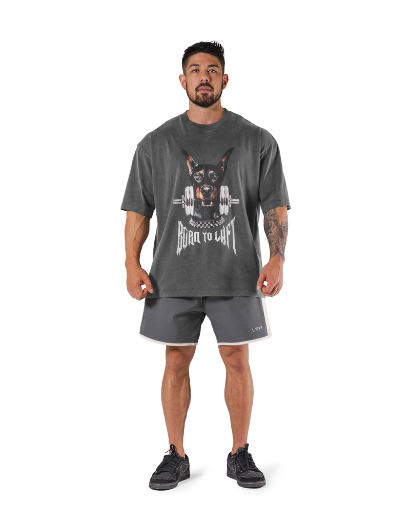 Dog Graphic Vintage Big T-Shirt - D.Grey