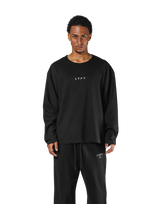 Thermal Knit Loose Long T-Shirt - Black