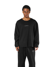 Thermal Knit Loose Long T-Shirt - Black