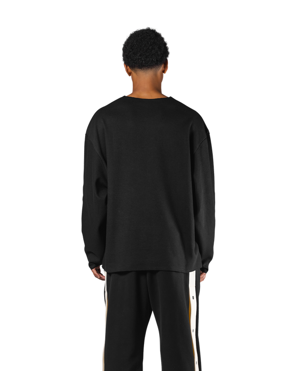 Thermal Knit Loose Long T-Shirt - Black