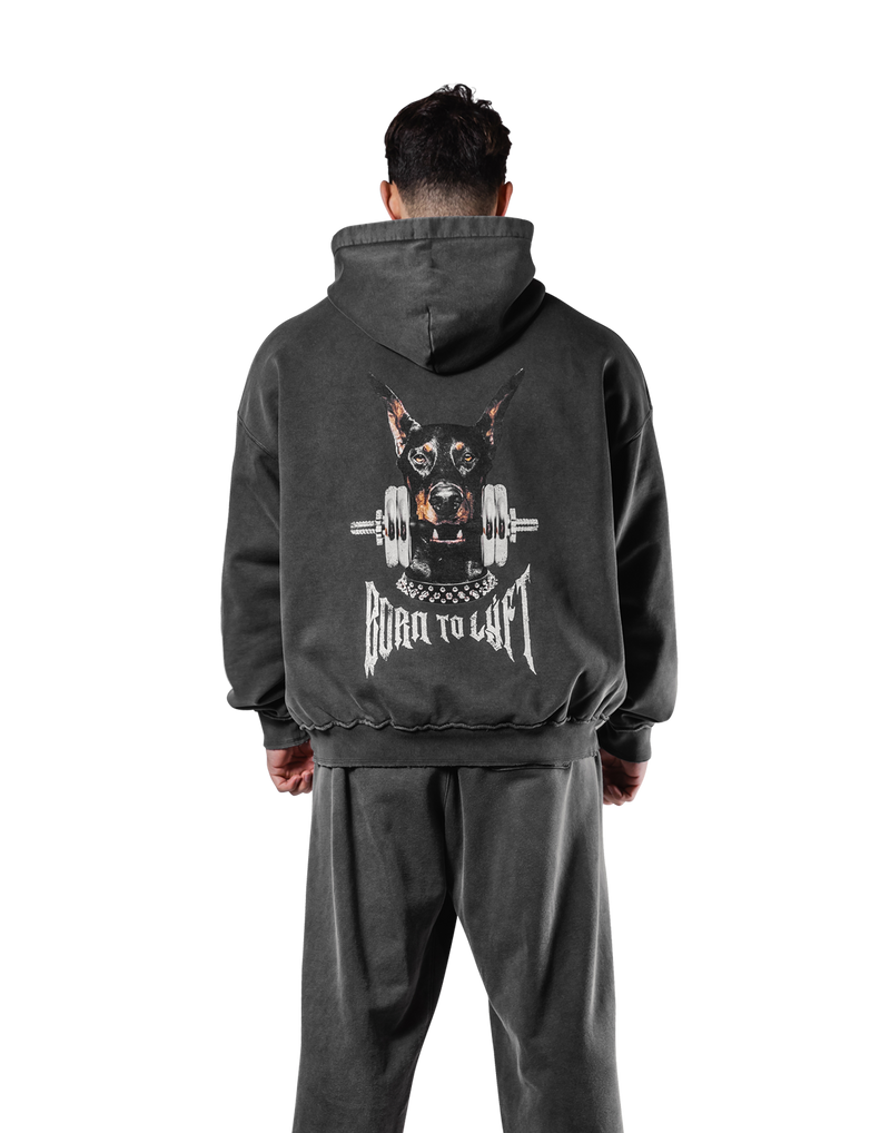 Dog Graphic Vintage Oversize Hoodie - Grey