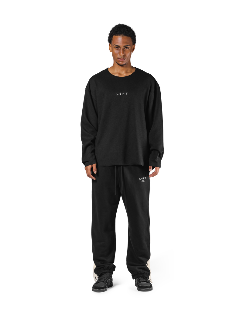 Thermal Knit Loose Long T-Shirt - Black