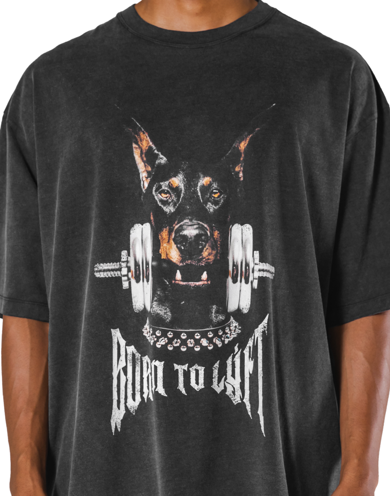 Dog Graphic Vintage Big T-Shirt - Black