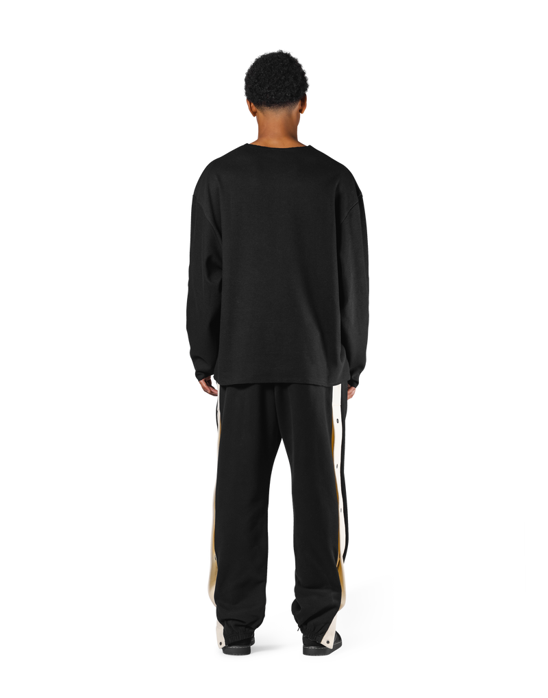 Thermal Knit Loose Long T-Shirt - Black