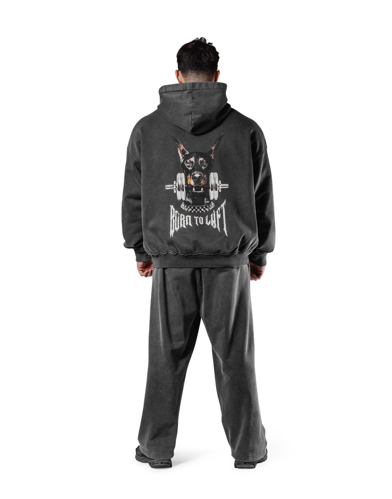 Dog Graphic Vintage Oversize Hoodie - Grey