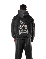 Dog Graphic Vintage Oversize Hoodie - Black