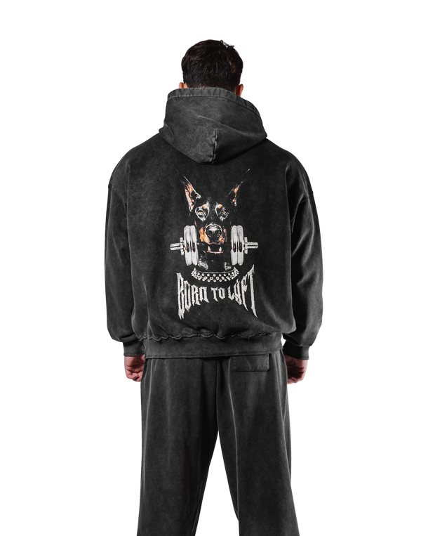 Dog Graphic Vintage Oversize Hoodie - Black