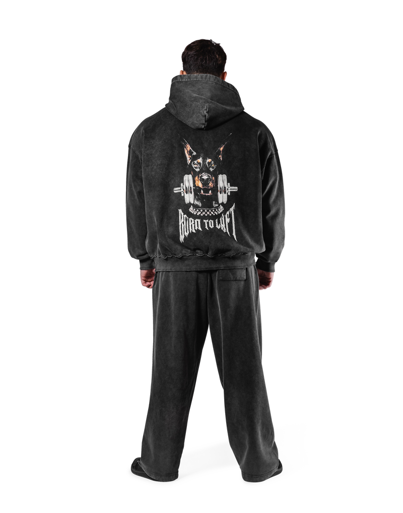 Dog Graphic Vintage Oversize Hoodie - Black