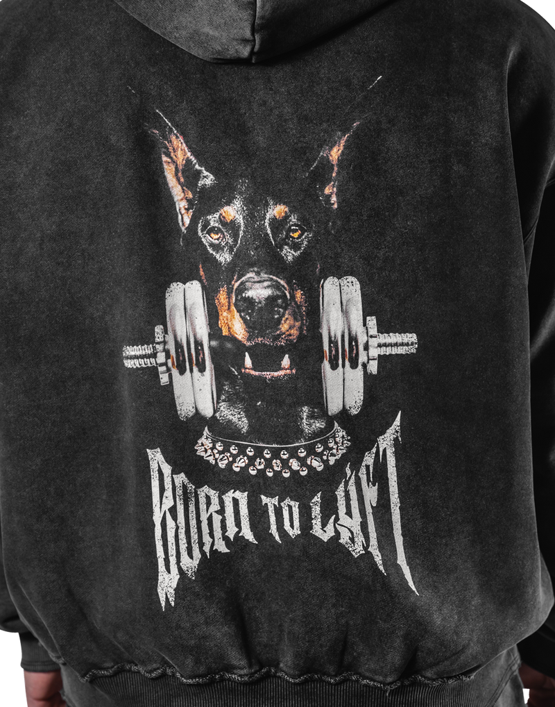 Dog Graphic Vintage Oversize Hoodie - Black