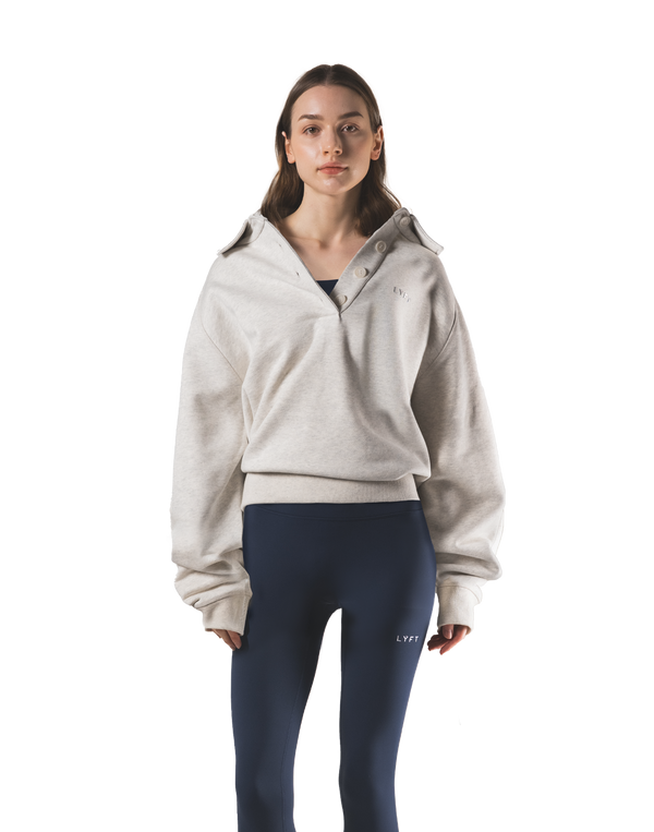 Raglan Sleeve Polo Sweatshirt - Ivory