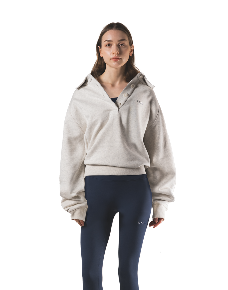 Raglan Sleeve Polo Sweatshirt - Ivory