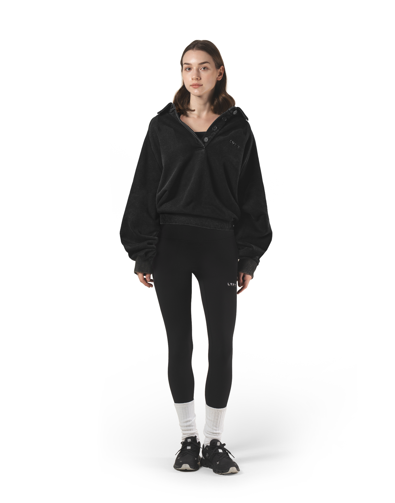 Raglan Sleeve Polo Sweatshirt - Black – LÝFT
