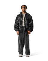 Synthetic Leather Oversize Jacket - Black