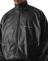 Synthetic Leather Oversize Jacket - Black