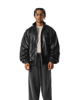 Synthetic Leather Oversize Jacket - Black