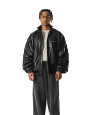 Synthetic Leather Oversize Jacket - Black