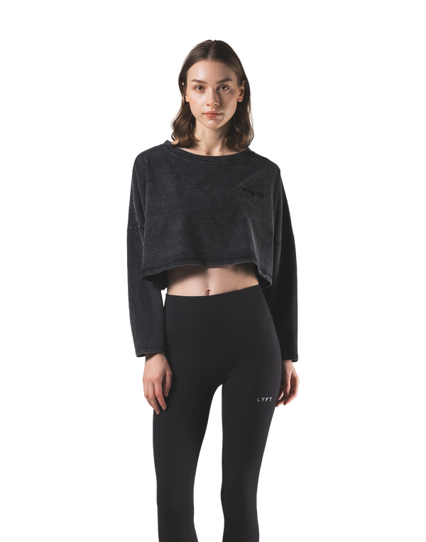 Loose Crop Long Sleeve Shirt - Black