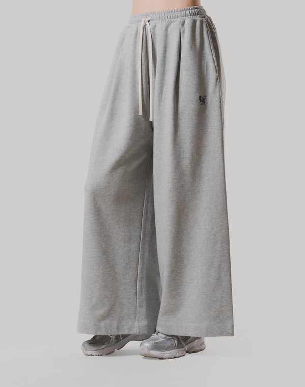Double Pleat Wide Sweatpants - Grey