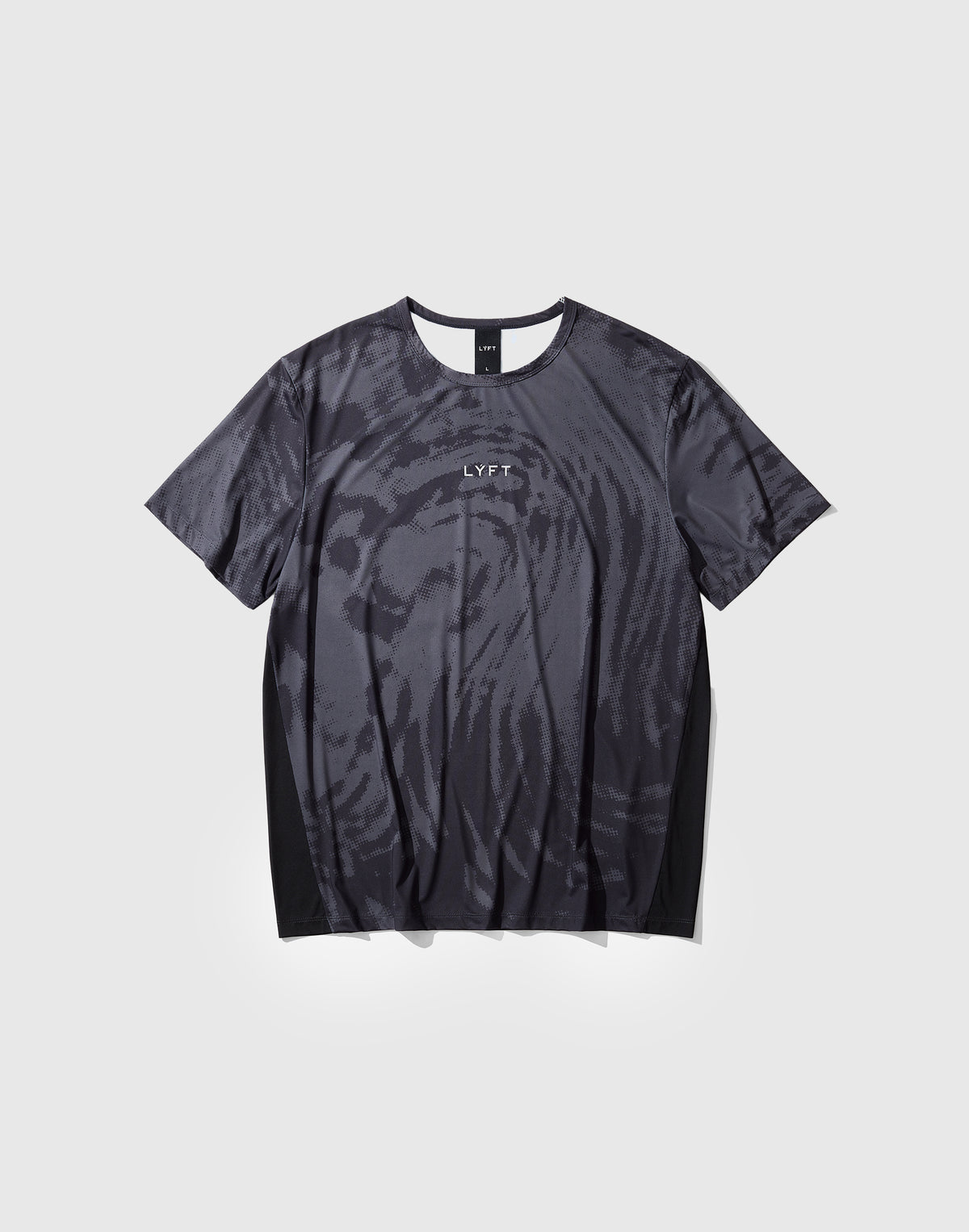 Wave Pattern Graphic Stretch T-Shirt - Black