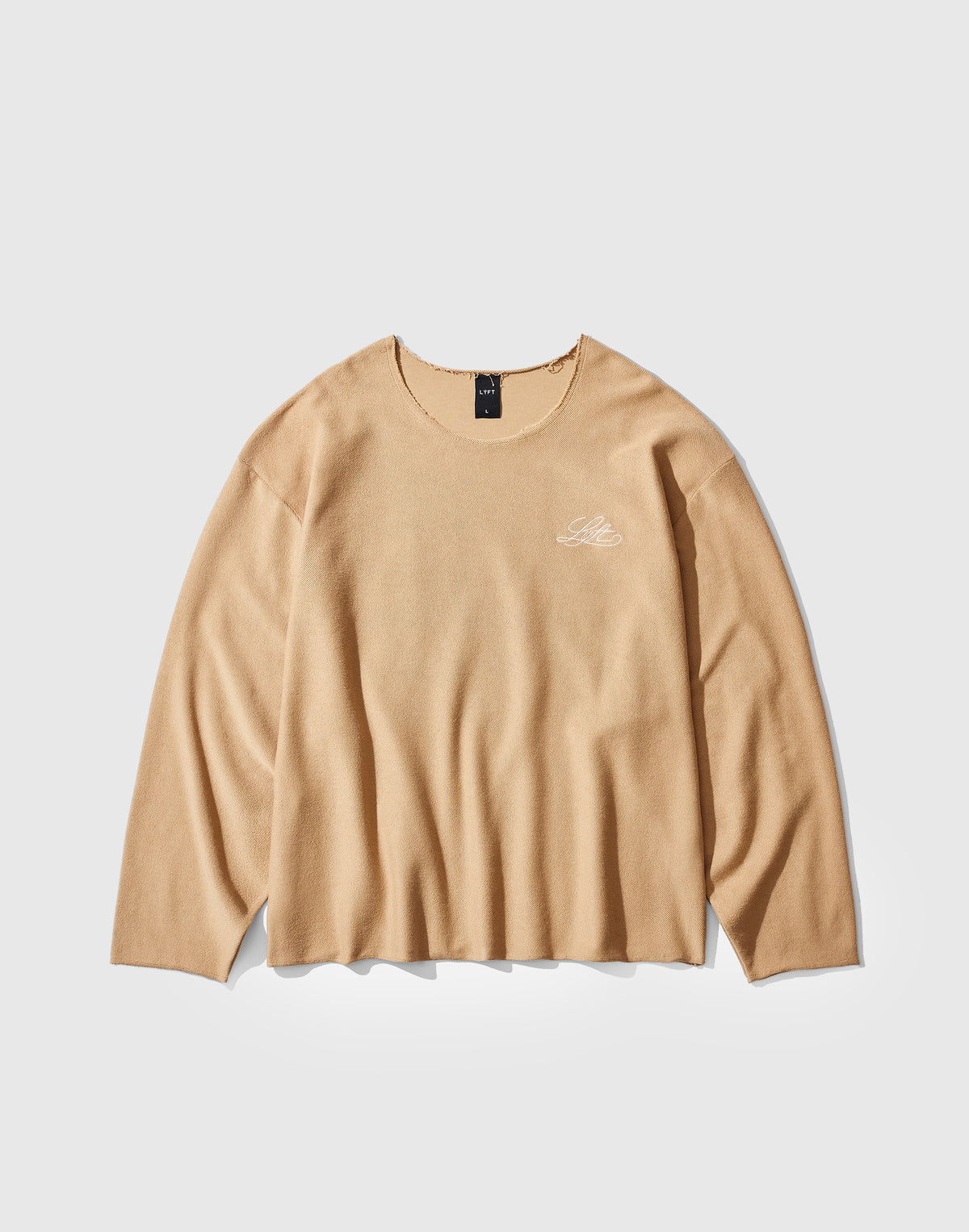 Script Logo Cut-Off Sweat Long Sleeve T-Shirt - Beige