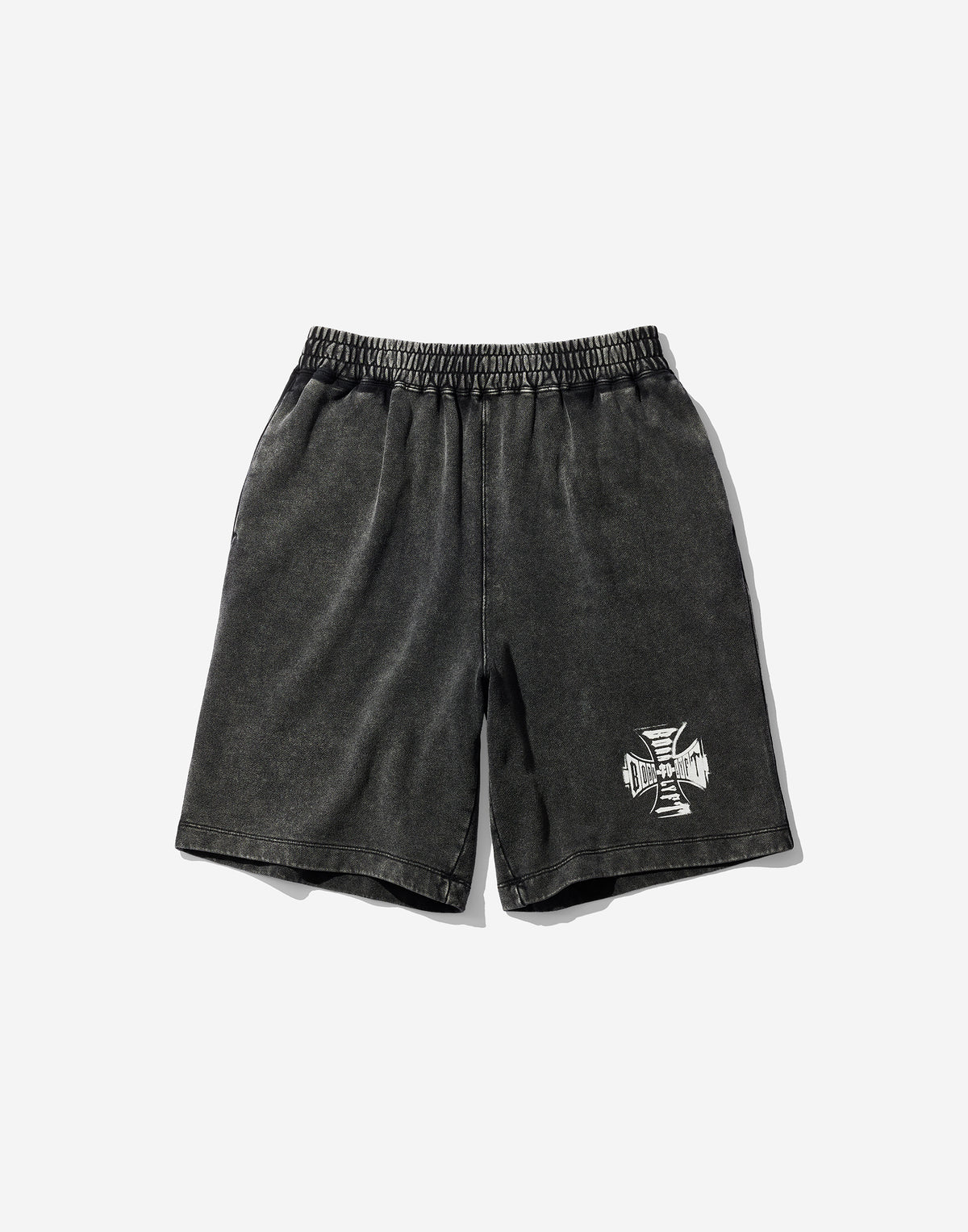 Iron Cross Logo Vintage Sweat Shorts - Black