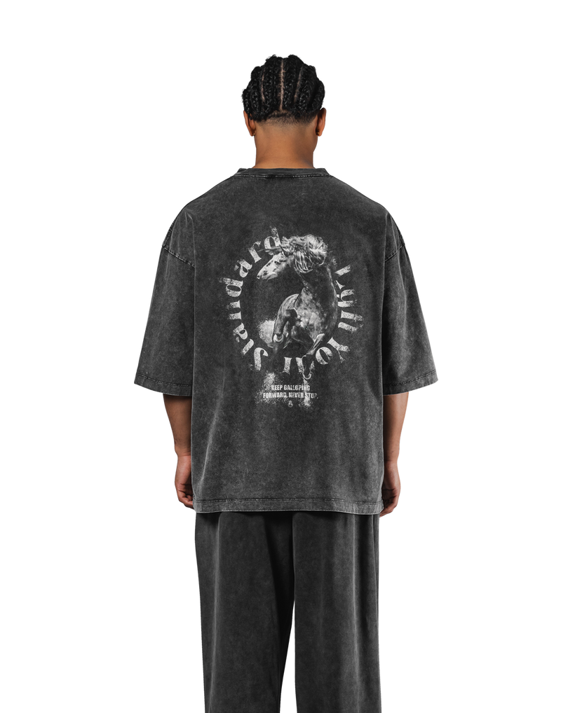 Horse Graphic Vintage Extra Big T-Shirt - Black