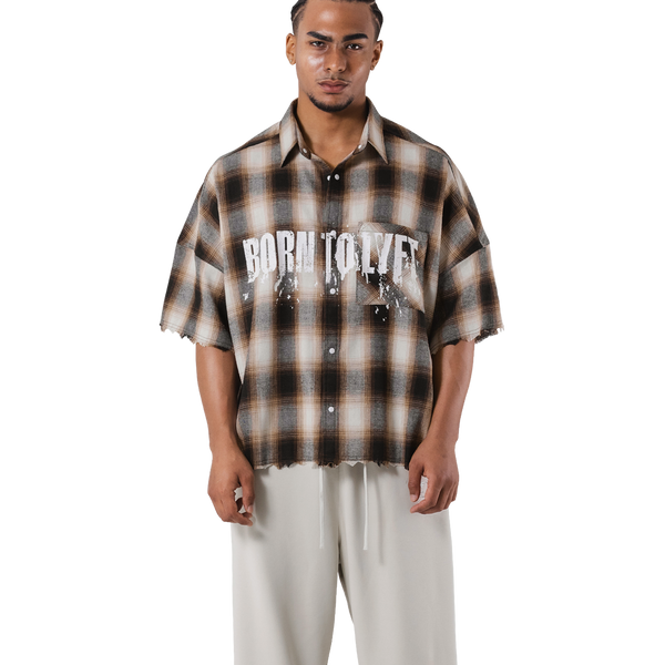 Oversize Cut-Off Check Shirt - Brown – LÝFT
