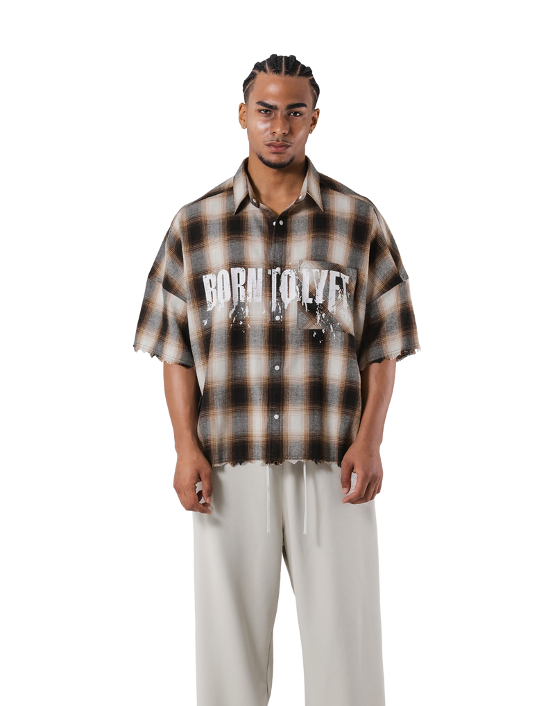 Oversize Cut-Off Check Shirt - Brown – LÝFT Oversize Cut-Off Check Shirt - Brown – LÝFT