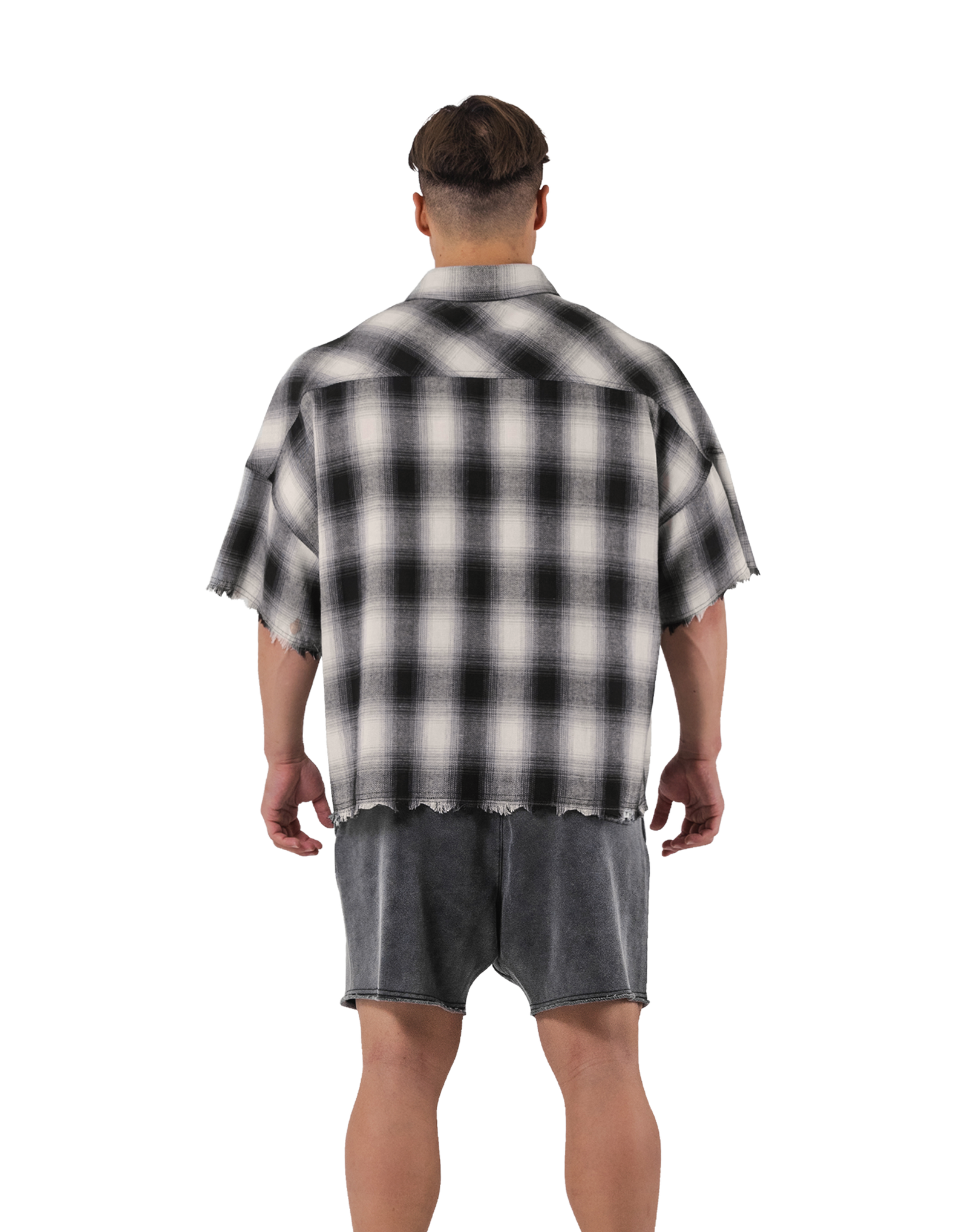 Oversize Cut-Off Check Shirt - Black – LÝFT Oversize Cut-Off Check Shirt - Black – LÝFT
